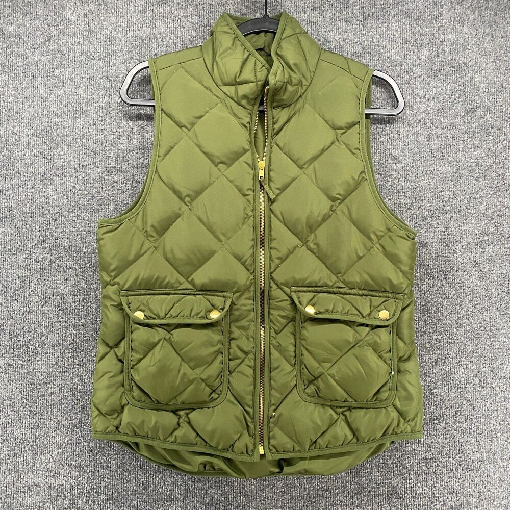Woolrich‎ Vest Womens M Puffer Duch Down Green Full Zip Quilted Puff Old Money